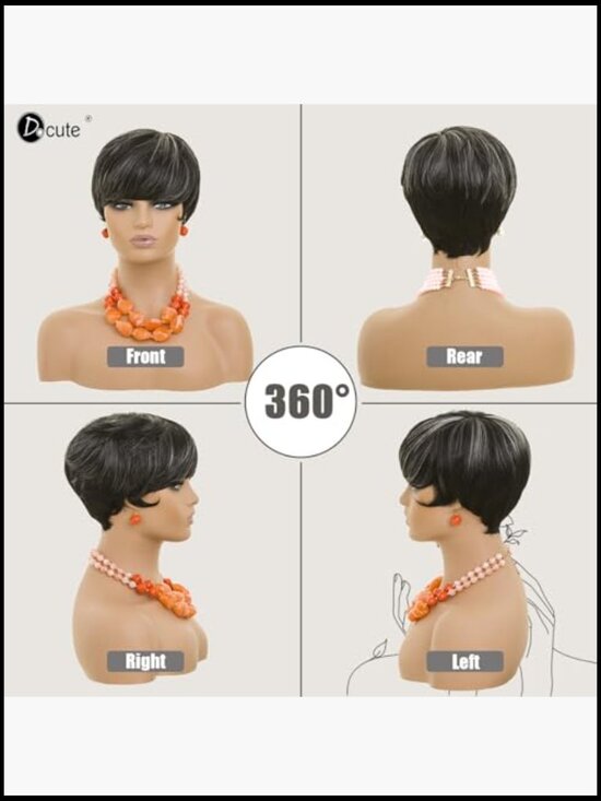 Short Pixie Wig with Bangs Natural Layered Straight Synthetic Hair for Women main image 5